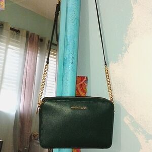 NWOT Michael Kors dark green leather crossbody medium sized purse
